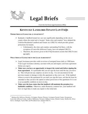 Fillable Online Knox Army Kentucky Landlord Tenant Law FAQs Fort Knox