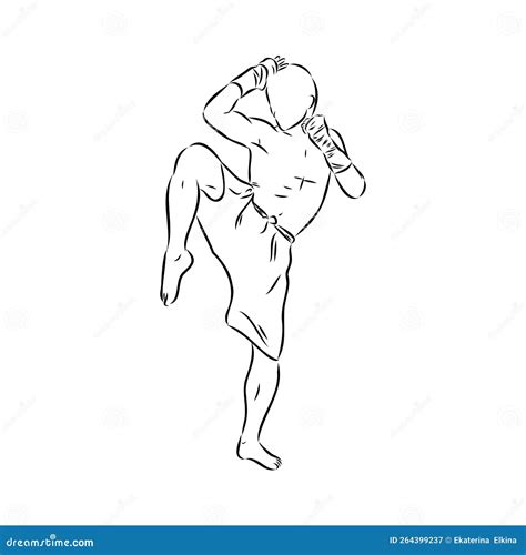 Vector De Esbozo Manual De Boxeo Muay Thai O Thai Bello Arte Marcial