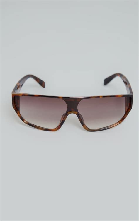 Tortoiseshell Rounded Visor Sunglasses Prettylittlething Usa