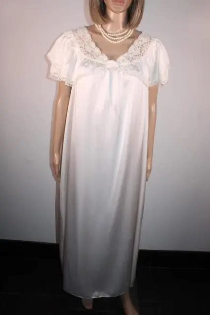 Vtg St Michael Ivory Silky Liquid Satin Poly Lace Nightdress Size