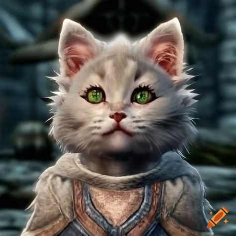 Adorable Gray Kitten Khajiit In Skyrim