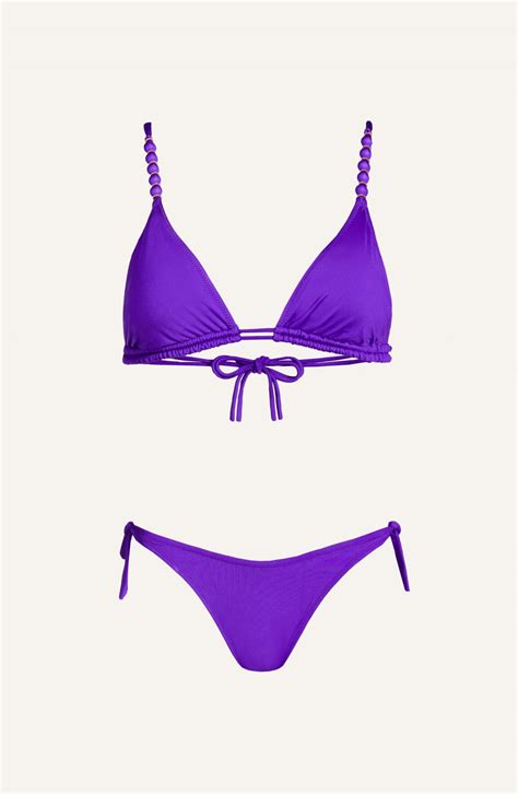 Bikini Triangolo Imbottito Tinta Unita Taglia L Colore Viola Slip Brasiliana Fiocchi Copertura
