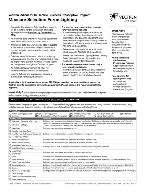 Fillable Online Vectren Indiana 2016 Electric Business Prescriptive