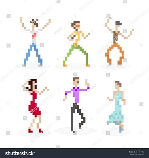 Pixel Art Party Dancing People Set Vector De Stock Libre De Regalías