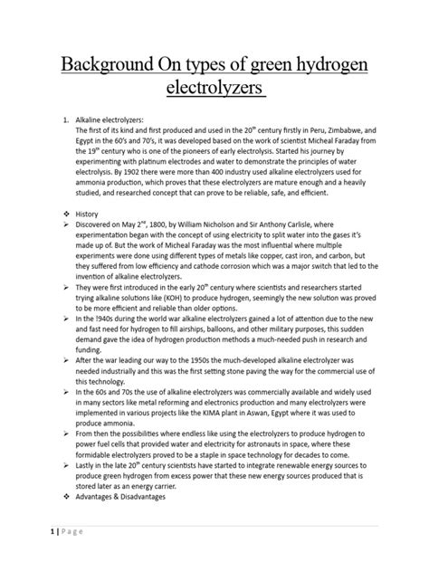 Background On Types of Green Hydrogen Electrolyzers | PDF | Fuel Cell ...