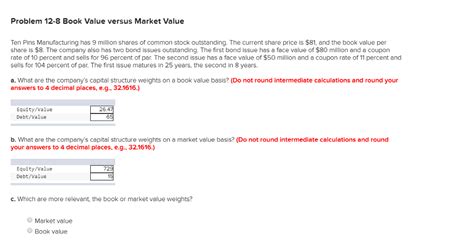 Solved Problem 12 8 Book Value Versus Market Value Ten Pins Chegg