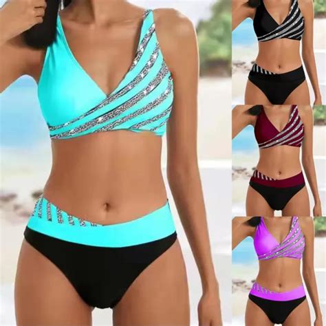 Sommer Strandkleidung Bikini Set Bademode Damen Gepolstert Gestreift Badeanzug Eur 1999