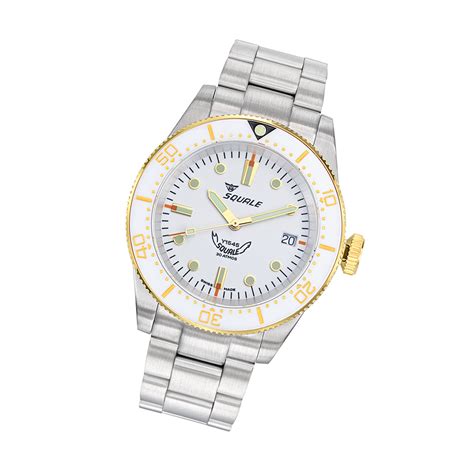 Squale 1545 White Dial Dive Watch with Gold Accents and Stainless Steel