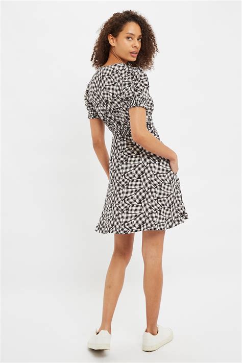 Louche Merle Gingham Twist Print V Neck Mini Tea Dress