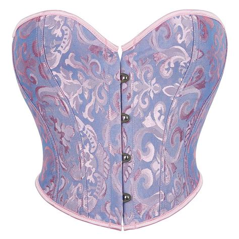Trdsipl Blue Corset Lingerie For Women Floral Pleated Trim Corset Lingerie Vintage Satin Lace Up