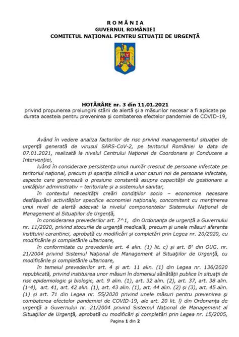 Hot R Rea Nr Din Privind Propunerea Prelungirii St Rii De Alert I A M Surilor