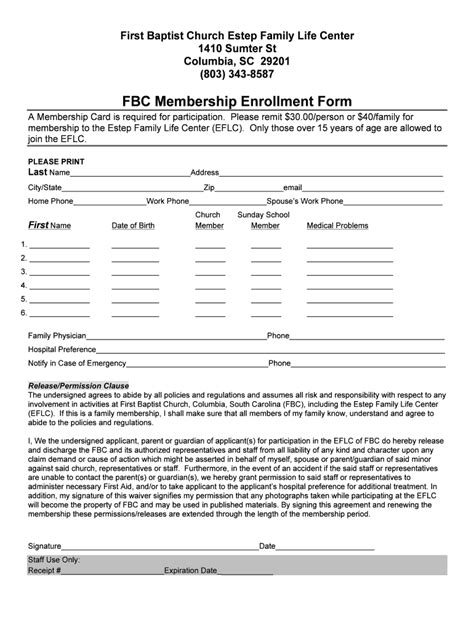 Fillable Online Fbc Membership Enrollment Form First Baptist Church