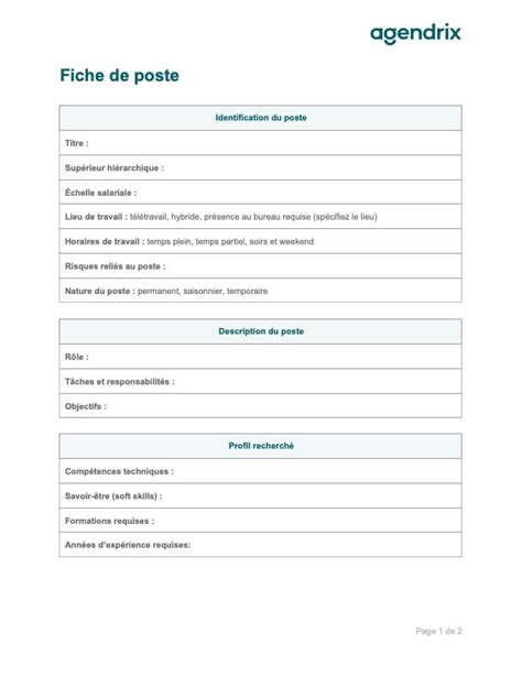 Modèle de fiche de poste gratuit à télécharger Agendrix