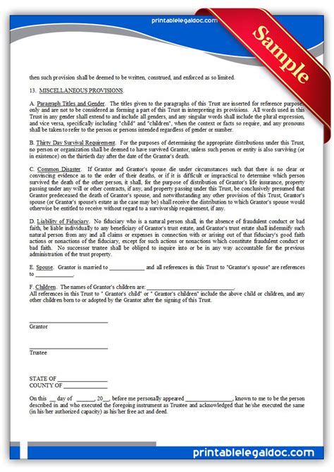 Printable Living Trust Forms Printable Forms Free Online