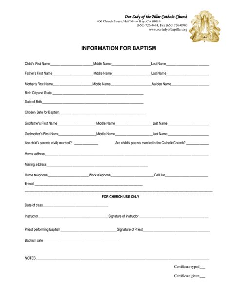 Fillable Online Baptism Info Form Engl Olp Image Fax Email Print