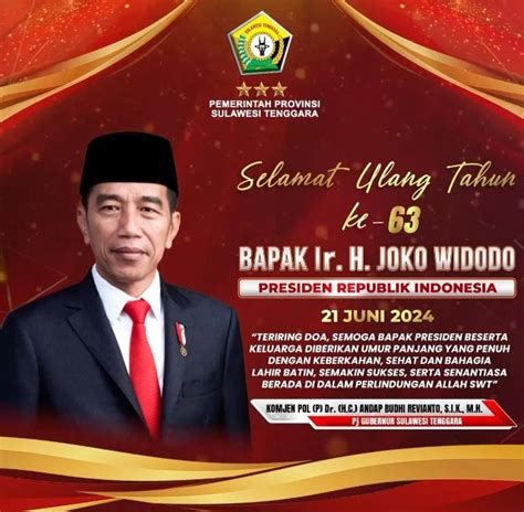 Pj Gubernur Sultra Selamat Ulang Tahun Presiden Ri Joko Widodo