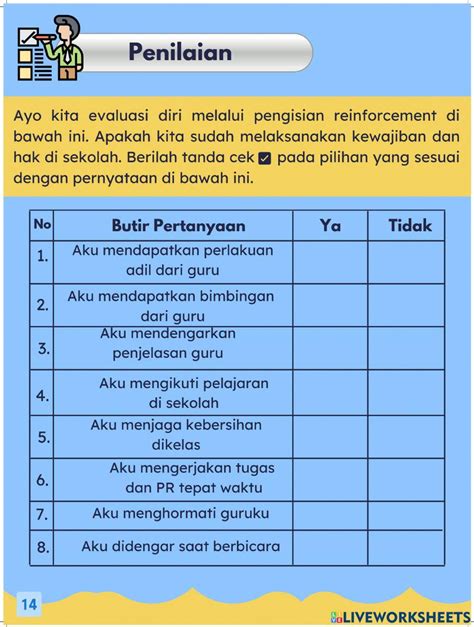 Hak Dan Kewajiban Di Sekolah Activity Live Worksheets