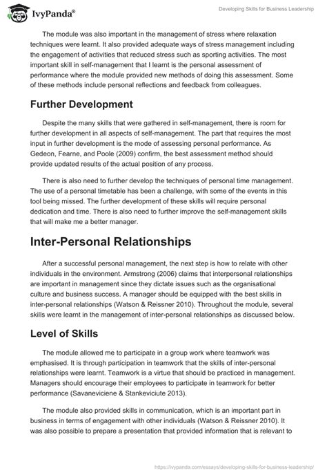 Developing Skills For Business Leadership 2753 Words Coursework Example