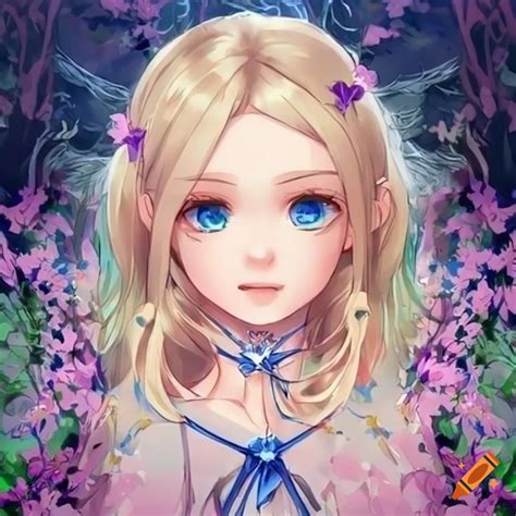 Cute Anime Girl With Blond Hair And Blue Eyes Surrounded By Flowers On Craiyon