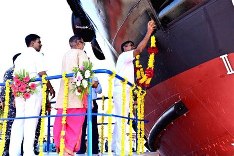 Naval Officers During The Launch Of The T Bollard Pull Bp Tug Baljeet