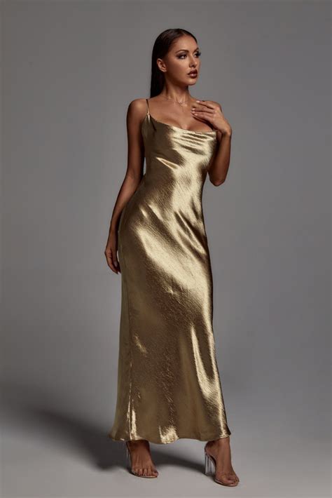 Alexis One Shoulder Sequin Dress Gold Maxi Dress Backless Maxi Dresses Gold Satin Dress