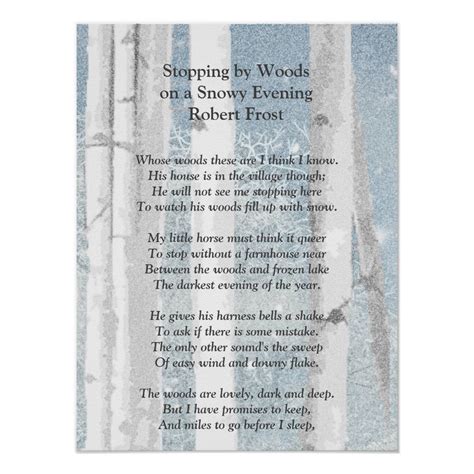 Stopping By Woods Snowy Evening Robert Frost Poem Poster Zazzle