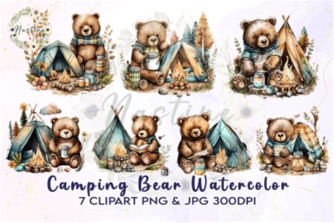 Camping Bear Watercolor Clipart Graphic By Nastine · Creative Fabrica