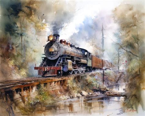 Watercolor Train Art By Bob Kramer Digital Art Ai Vehicles