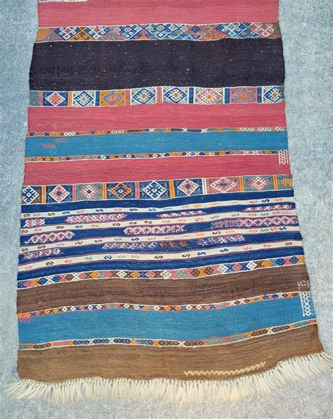 Antique Afghani Nomadic Tribal Flat Woven Kilim Carpet Runner Rug