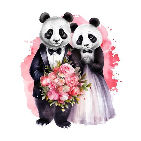 Premium Vector | Married panda couple watercolor paint