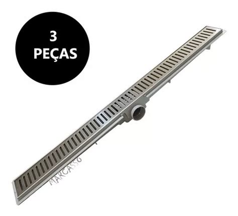 Kit 3 Unidades Ralo Linear Grelha 5x70cm Tampa Inox Polido