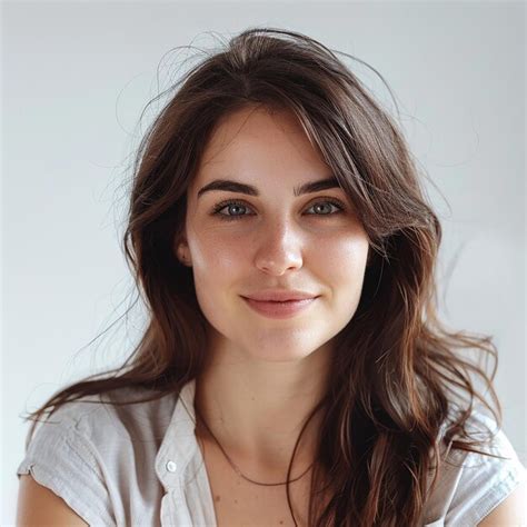 Premium Photo Photo Portrait Of Beautiful Natural Brunette Woman Smiling