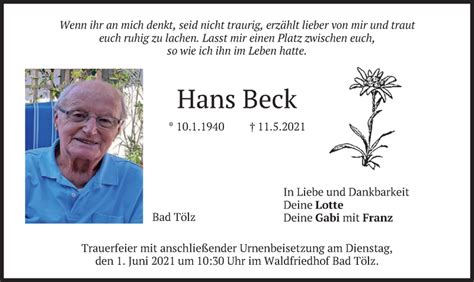 Traueranzeigen Von Hans Beck Trauer Merkur De