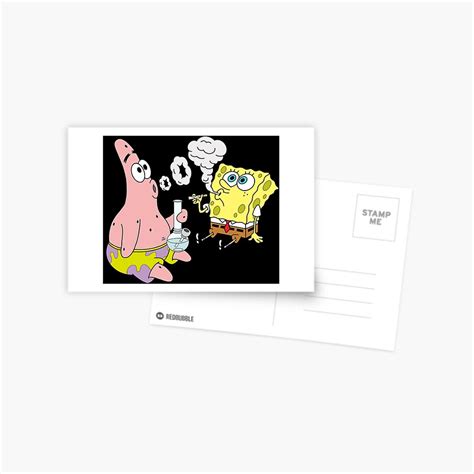 Spongebob And Patrick Smoking Weed Cannabis Cartoon Art Postcard By