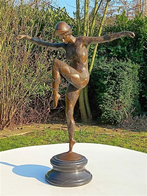 Naar Chiparus Sculpture HARLEQUIN DANCER 70 Cm Bronze Marble