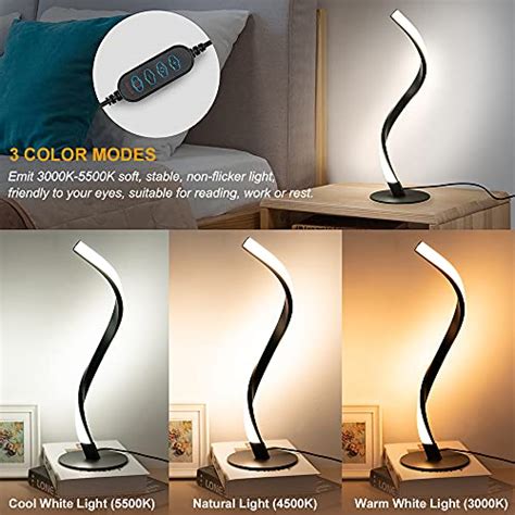 BOHON Modern Table Lamp Spiral LED Nightstand Lamps 3 Color Modes 10