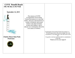 Fillable Online Mich Cove Benefit Beach Walk Run Registration Form