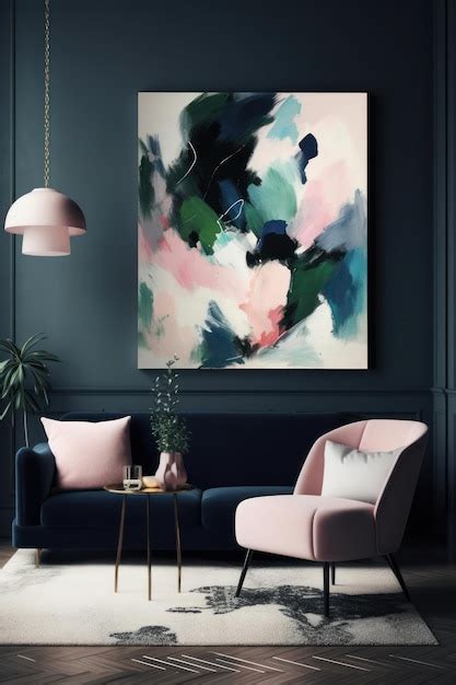 Premium Photo | A living room with a pink couch and a pink chair.