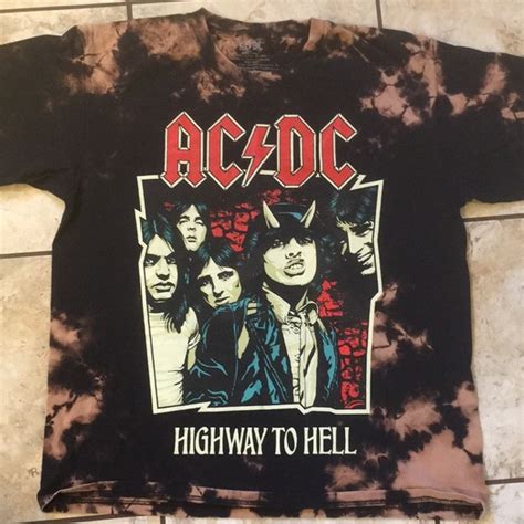 Shirts Acdc Highway To Hell Licensed Black Bleach Tie Dye Heavy Metal