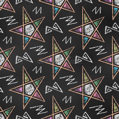 Seamless Grunge Pattern Of Chalk Drawn Sketches Colorful Stars And