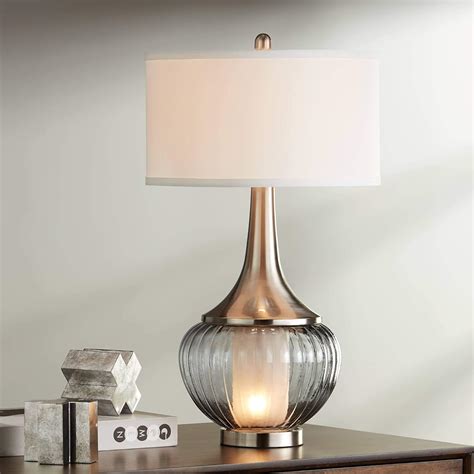 360 Lighting Courtney Chic Table Lamp With Nightlight 28 5 Tall Fluted Smoked Ribbed Glass