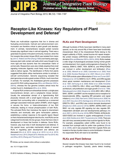 PDF Receptor Like Kinases Key Regulators Of Plant Development And