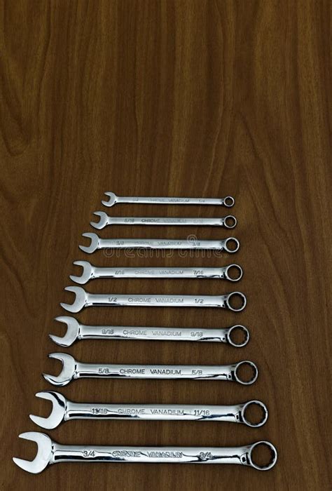 A Set Of Chrome Vanadium Open Ended And Ring Spanners Stock Image