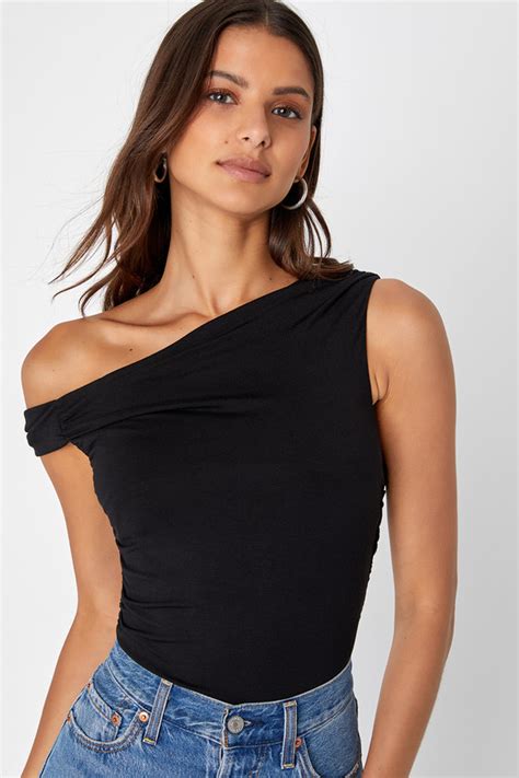 Black Bodysuit Off The Shoulder Bodysuit Ruched Bodysuit Lulus