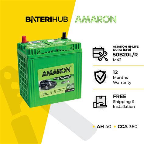 FREE INSTALLATION 50B20L 50B20R Amaron Hi Life Duro EFB Car