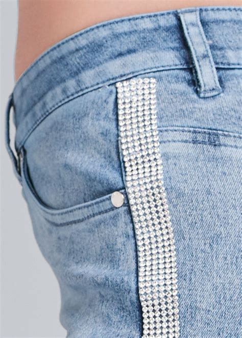 Rhinestone Trim Jeans In Light Wash Denim Venus Bling Jeans