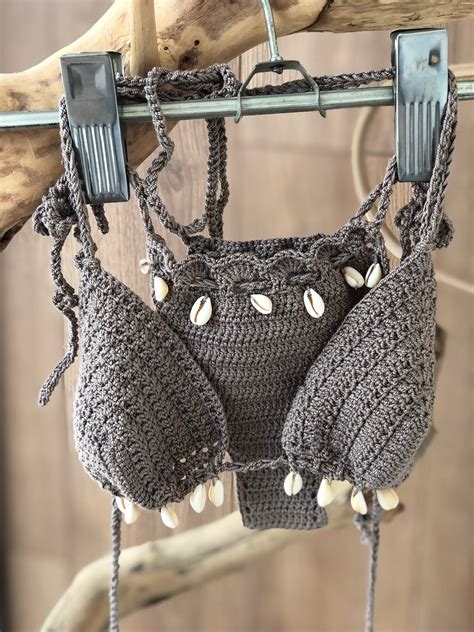 Sea Shell Crochet Bikini Set Thong Bikini Triangle Swimsuit Gift For Wife Cowrie Shell Bikini