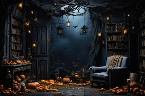 Premium AI Image | Halloween spooky background scary pumpkins in creepy ...