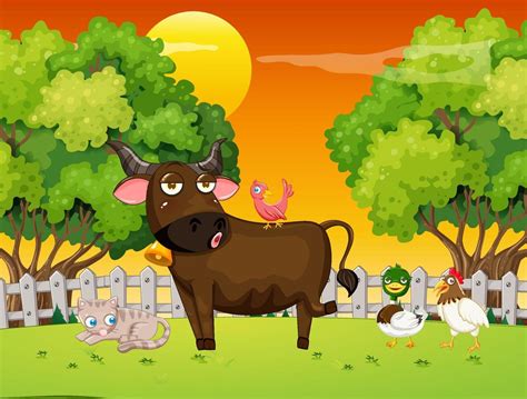 Animals in farm landscape 8132683 Vector Art at Vecteezy