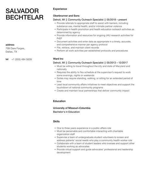 Community Outreach Specialist Resume Samples Velvet Jobs